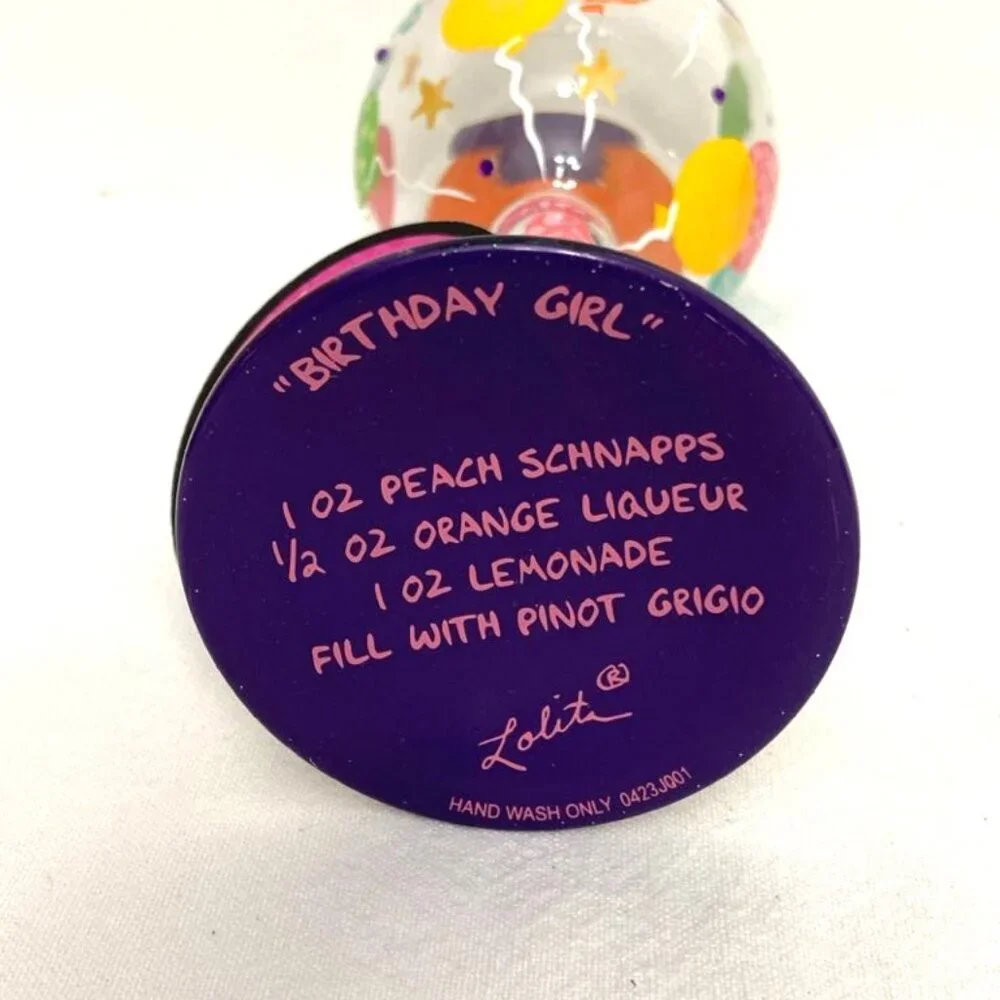 Lolita Wine Glass Birthday Girl Bonne‎ Fete Ma Chere Goblet & Recipe 15 oz